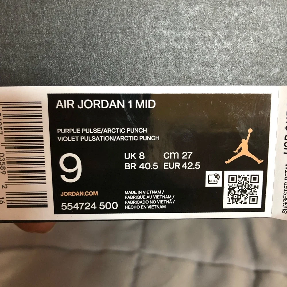 Jordan 1 Mid Purple Pulse/Arctic Punch - Picture 12 of 16